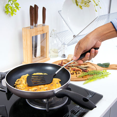 Royalford RF1203 Nylon Slotted Spatula NSS| food-grade nylon, ergonomic gripped handle & heat-resistant| slotted design, dishwasher-safe, for flipping & turning|