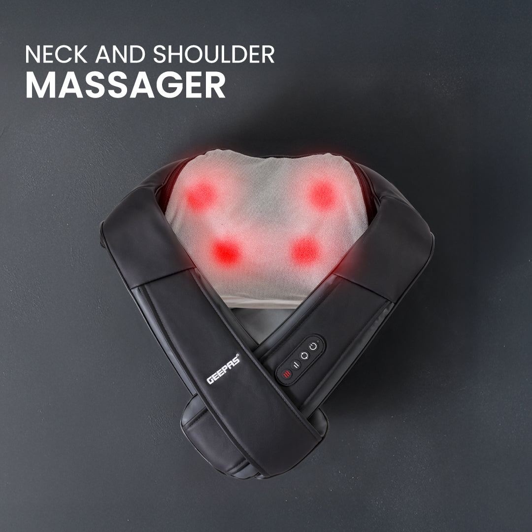 Geepas GM86106 Neck & Shoulder Massager | Shiatsu Massage with Rechargeable Battery, Heat Function, Multi-Speed Settings, Portable & Ergonomic Design for Relaxation