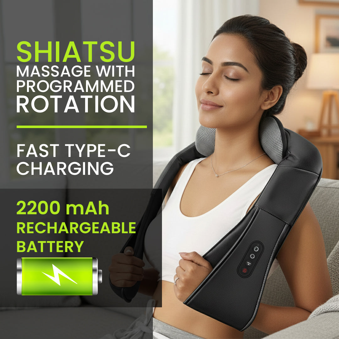 Geepas GM86106 Neck & Shoulder Massager | Shiatsu Massage with Rechargeable Battery, Heat Function, Multi-Speed Settings, Portable & Ergonomic Design for Relaxation