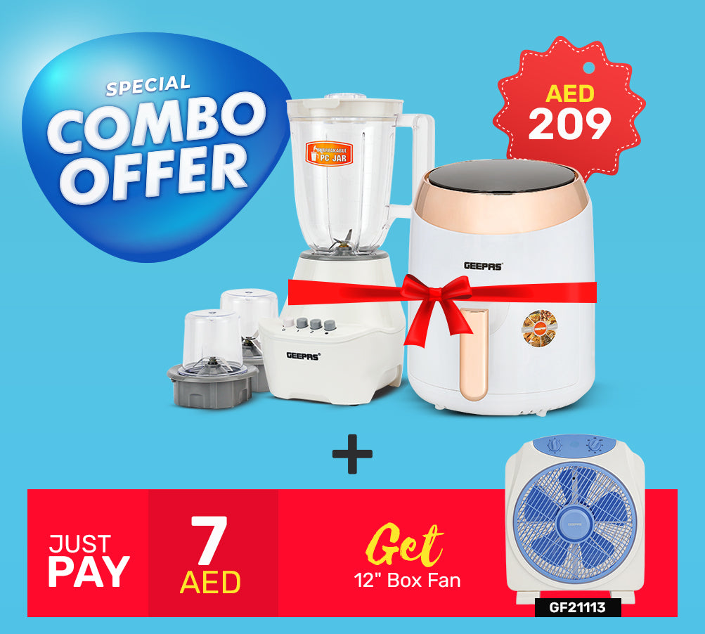 GEEPAS 3.5 LTR Air Fryer, 3 in 1 Blender Set & Portable Fan Combo