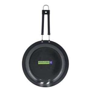 Royalford RF10010 Hard Anodized Frypan | 24cm | Heavy Gauge Virgin Aluminium | 3 Layer Durable Construction | 3mm Thickness | Even Heat Distribution| Ergonomic Handle