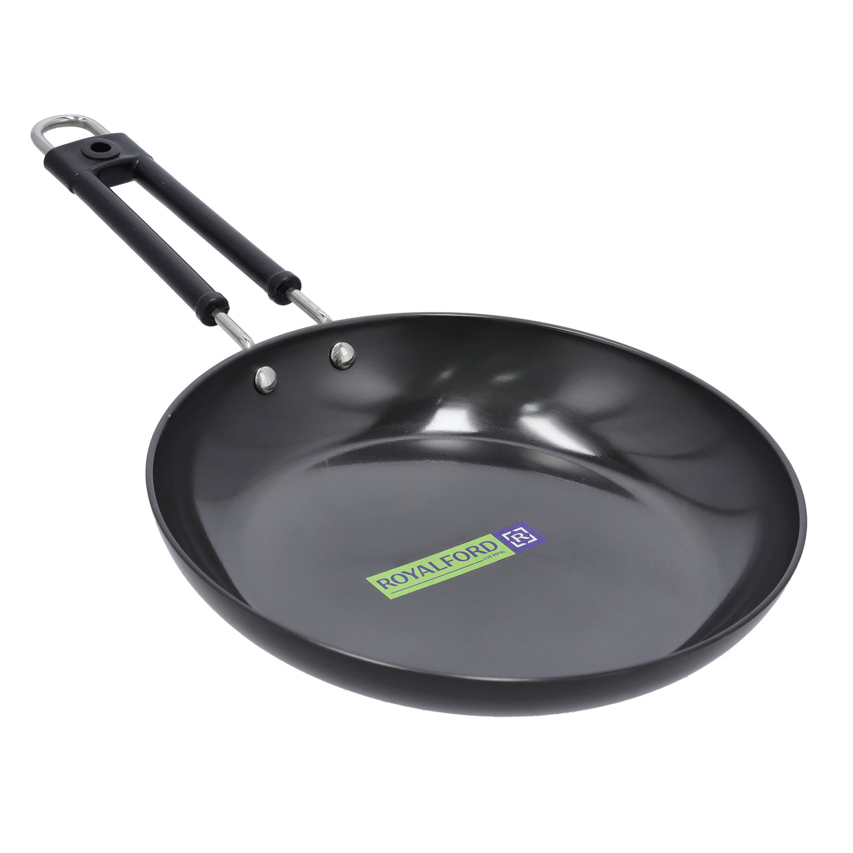 Royalford RF10010 Hard Anodized Frypan | 24cm | Heavy Gauge Virgin Aluminium | 3 Layer Durable Construction | 3mm Thickness | Even Heat Distribution| Ergonomic Handle