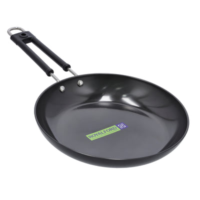 Royalford RF10010 Hard Anodized Frypan | 24cm | Heavy Gauge Virgin Aluminium | 3 Layer Durable Construction | 3mm Thickness | Even Heat Distribution| Ergonomic Handle