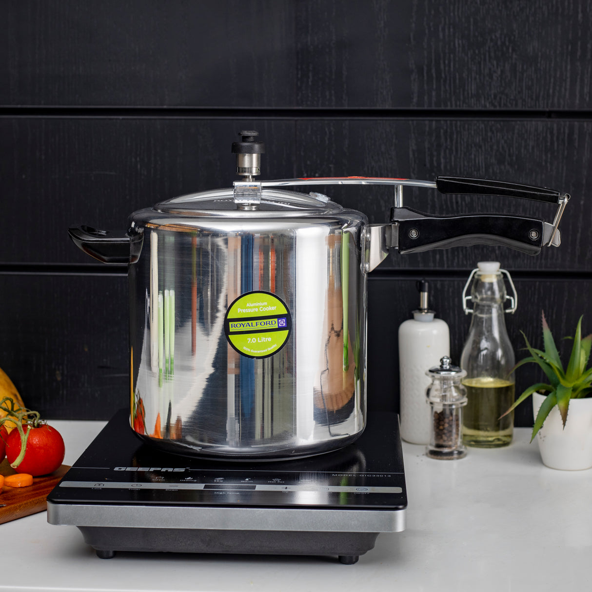 Royalford RF10014 7L Aluminium Inner Lid Pressure Cooker | Virgin Aluminium Body | Improved Pressure Regulator | Free Extra Gasket & Safety Valve | Efficient Cooking