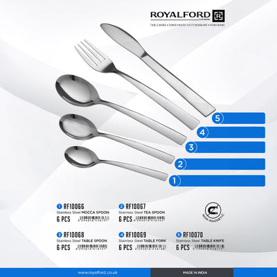Royalford RF10066 Stainless Steel Mocca Spoon Set | 6 Pieces| Premium Polished Coffee & Espresso Spoons| Non-Magnetic Rust Resistant Design| Ideal for Dessert & Café Use