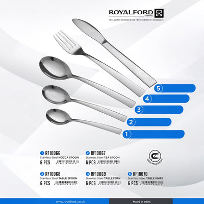 Royalford RF10067 Stainless Steel Tea Spoon Set | 6 Pieces | Premium Polished Cutlery for Tea & Coffee |Non-Magnetic Rust Resistant Spoons for Daily Dining & Desserts