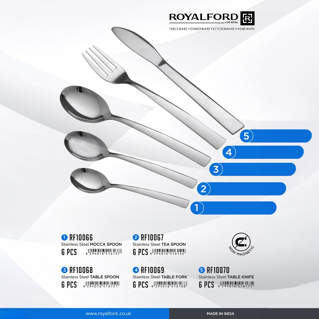 Royalford RF10069 Stainless Steel Table Fork Set 6 Pcs | Strong Durable Rust-Resistant Dining Cutlery | Comfortable Grip | Safe Edges & Elegant Long Lasting Design