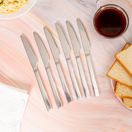 Royalford RF10070 Stainless Steel Table Knife Set 6 Pcs | Strong Sharp Rust-Resistant Dining Knife | Comfortable Grip | Safe Edges & Elegant Long Lasting Cutlery Design