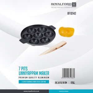 Royalford RF10142 7 Pits Unniyappam Maker | Non-Stick Aluminium Pan |Premium 3 Layer Durable Coating Paniyaram & Kuzhi Appam Pan | Even Heat Distribution & Easy to Clean