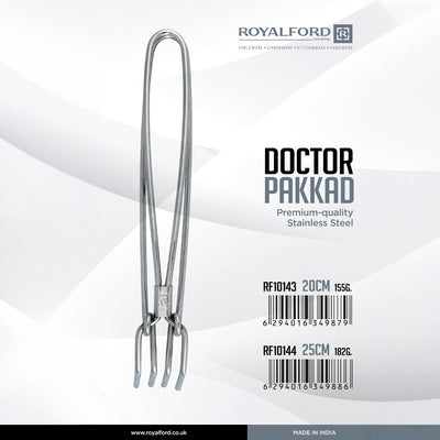 Royalford RF10143 Doctor Pakkad Stainless Steel Tongs| durable & rust-resistant kitchen tool with strong grip| ideal for cooking & handling hot utensils safely|