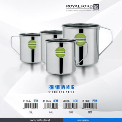 Royalford RF10146 Rainbow Mug| premium stainless steel is durable and rust-resistant| lightweight, available in 9cm, 10cm, 11cm, and 12cm sizes for everyday use|