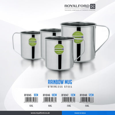 Royalford RF10147 Stainless Steel Rainbow Mug | 11CM Heavy Duty Drinking Mug | Strong Handle| Food Grade Rust Resistant Steel Cup for Tea, Coffee, Milk & Water