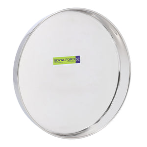 Royalford RF10158 Stainless Steel Khumcha Plate 24CM | Heavy Duty Round Serving Plate with Mirror Finish | Food Serving Plate for Dining, Kitchen & Restaurants Use
