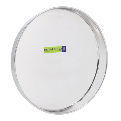 Royalford RF10158 Stainless Steel Khumcha Plate 24CM | Heavy Duty Round Serving Plate with Mirror Finish | Food Serving Plate for Dining, Kitchen & Restaurants Use