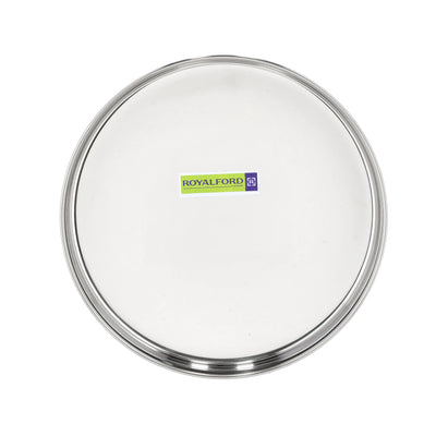Royalford RF10159 Khumcha Plate | 26cm Stainless Steel Serving Plate| Heavy Duty Dinner Plate | Polished Finish| Rust Resistant Food Grade Steel for Home & Catering Use