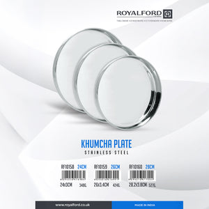 Royalford RF10159 Khumcha Plate | 26cm Stainless Steel Serving Plate| Heavy Duty Dinner Plate | Polished Finish| Rust Resistant Food Grade Steel for Home & Catering Use