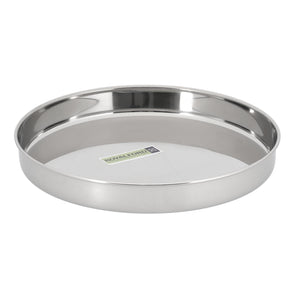 Royalford RF10160 Stainless Steel Khumcha Plate  28CM | Heavy Duty Round Serving Plate| Mirror Finish Rust Resistant Food Grade Dinner Plate for Home & Catering Use