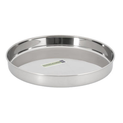 Royalford RF10160 Stainless Steel Khumcha Plate  28CM | Heavy Duty Round Serving Plate| Mirror Finish Rust Resistant Food Grade Dinner Plate for Home & Catering Use