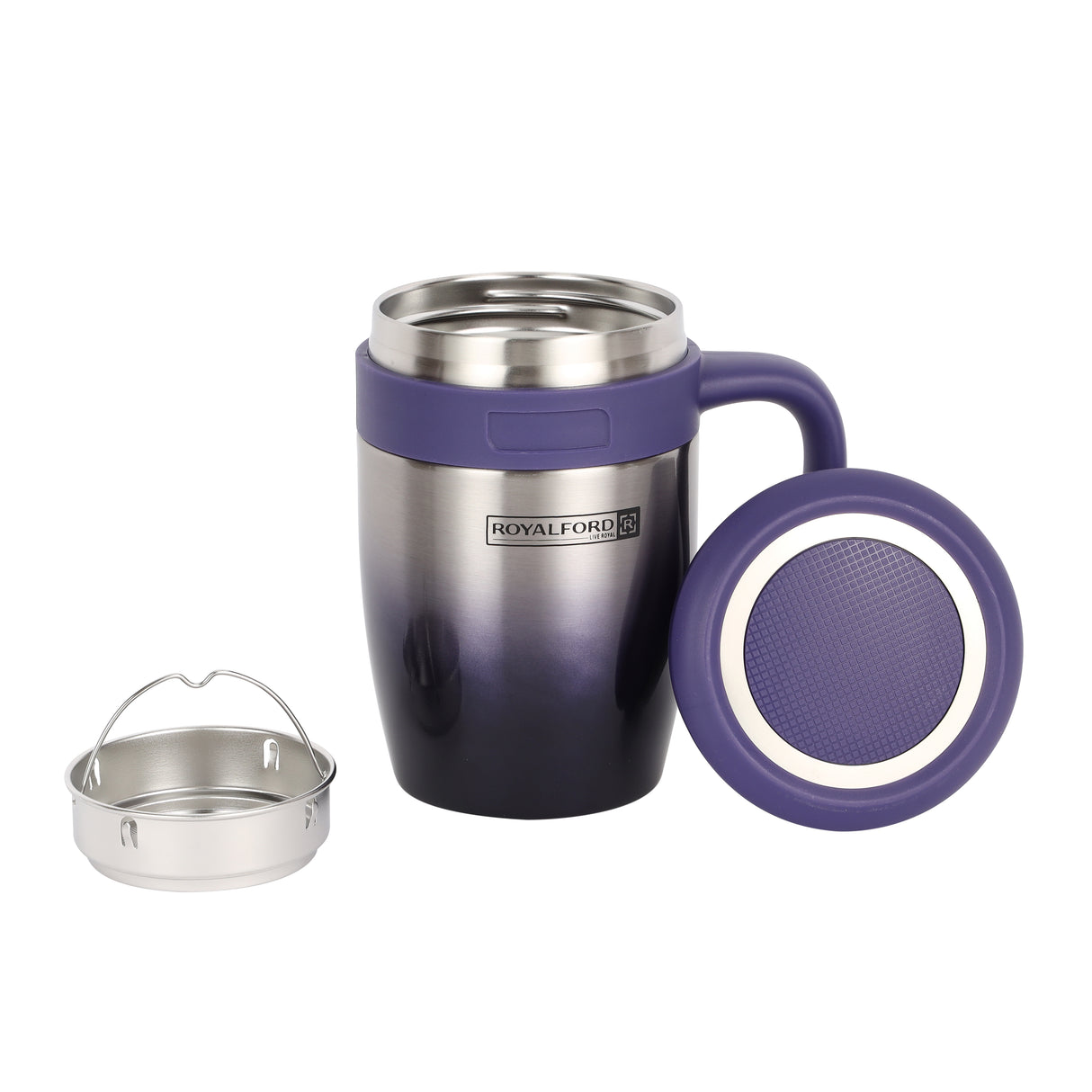 Royalford RF10181 Vacuum Mug 450ml | Premium Double Wall Stainless Steel Insulation | Long-Lasting Hot & Cold Temperature Retention | Secure Lock Lid |  Travel-Friendly