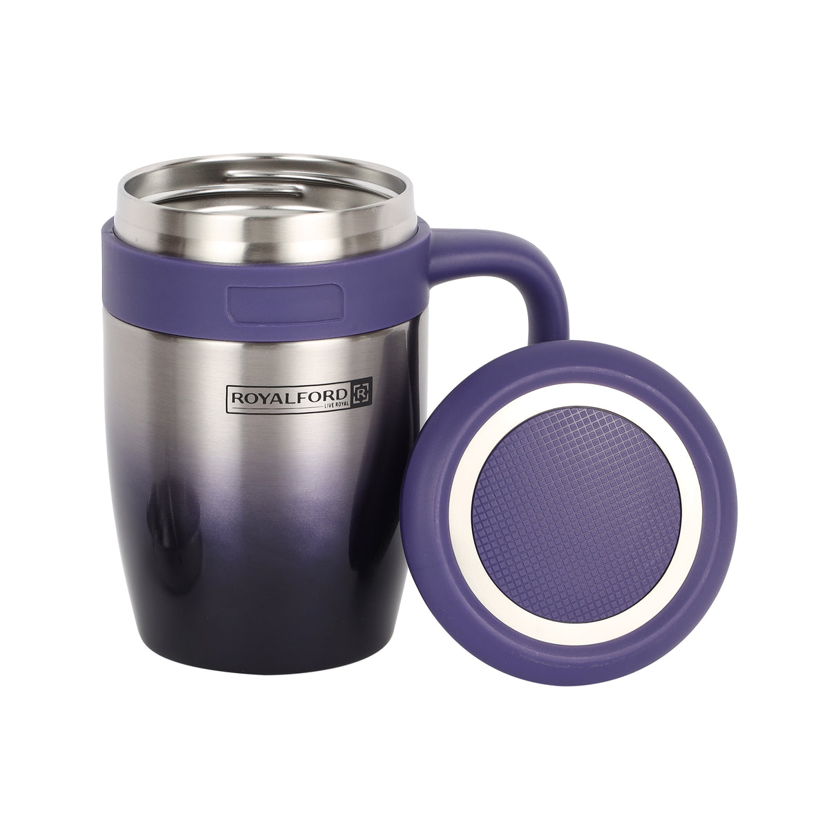 Royalford RF10181 Vacuum Mug 450ml | Premium Double Wall Stainless Steel Insulation | Long-Lasting Hot & Cold Temperature Retention | Secure Lock Lid |  Travel-Friendly