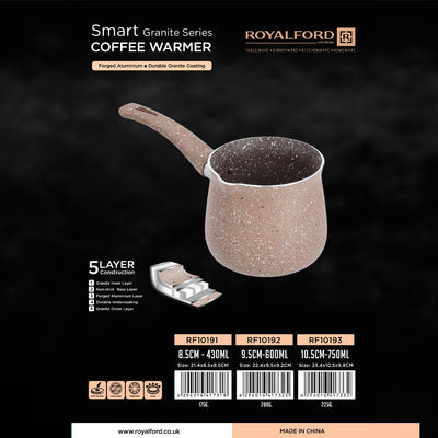 Royalford RF10192 Smart Granite Series Coffee Warmer 600ML | 5 Layer Forged Aluminium Granite Coated Milk & Coffee Pot |  Suitable for Gas, Ceramic & Halogen Stovetops