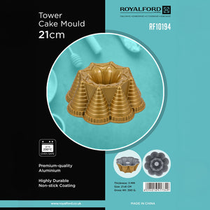 Royalford RF10194 Tower Cake Mould | 21cm Premium Aluminium Baking Pan | Highly Durable with Non-Stick Coating | Oven Safe Up to 230°C for Professional Style Cakes