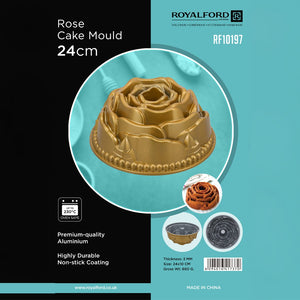 Royalford RF10197 Rose Cake Mould | 24cm Premium Aluminium Cake Pan | 230°C Oven Safe| Highly Durable Non-Stick Bakeware for Beautifully Detailed Rose Pattern Cakes