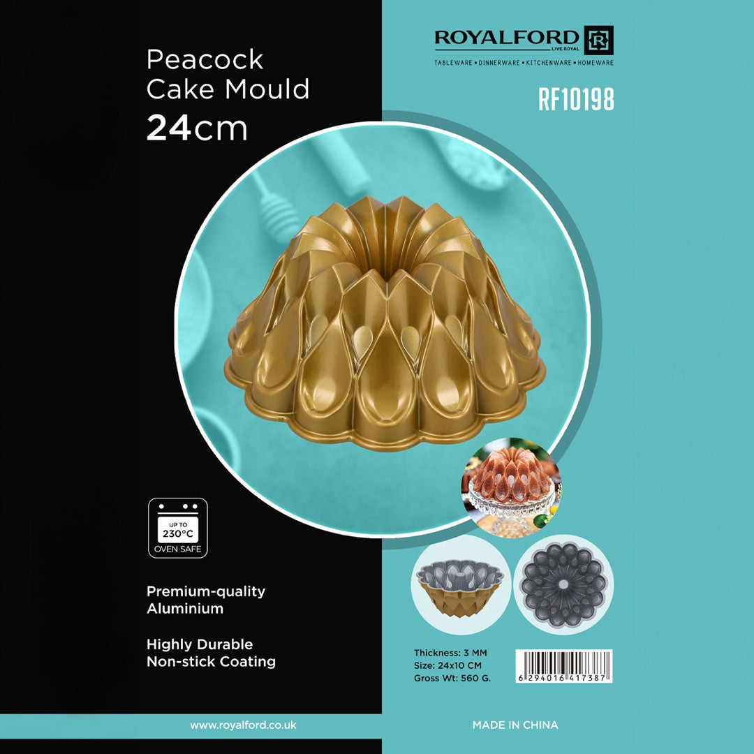 Royalford RF10198 Peacock Cake Mould | 24cm Premium Aluminium Cake Pan | Durable 3mm Thickness| Oven Safe up to 230°C| Non-Stick Coating for Perfectly Shaped Cakes