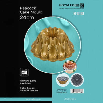 Royalford RF10198 Peacock Cake Mould | 24cm Premium Aluminium Cake Pan | Durable 3mm Thickness| Oven Safe up to 230°C| Non-Stick Coating for Perfectly Shaped Cakes