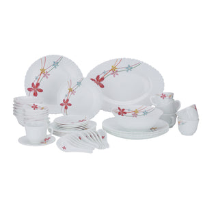 Royalford RF10200 Opalware Dinner Set 50 Pcs | Premium Assorted Design Dinnerware with Plates, Bowls, Cups & Saucers for Home, Family Dining, Guests & Daily Use