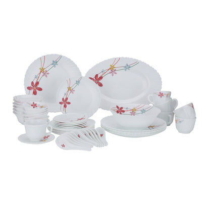 Royalford RF10200 Opalware Dinner Set 50 Pcs | Premium Assorted Design Dinnerware with Plates, Bowls, Cups & Saucers for Home, Family Dining, Guests & Daily Use