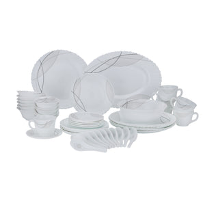 Royalford RF10201 50-Piece Opalware Dinner Set Assorted Design | Premium Lightweight Dinnerware Plates, Bowls, Cups & Spoons for Everyday and Formal Dining Tableware Set