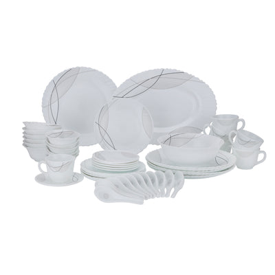 Royalford RF10201 50-Piece Opalware Dinner Set Assorted Design | Premium Lightweight Dinnerware Plates, Bowls, Cups & Spoons for Everyday and Formal Dining Tableware Set
