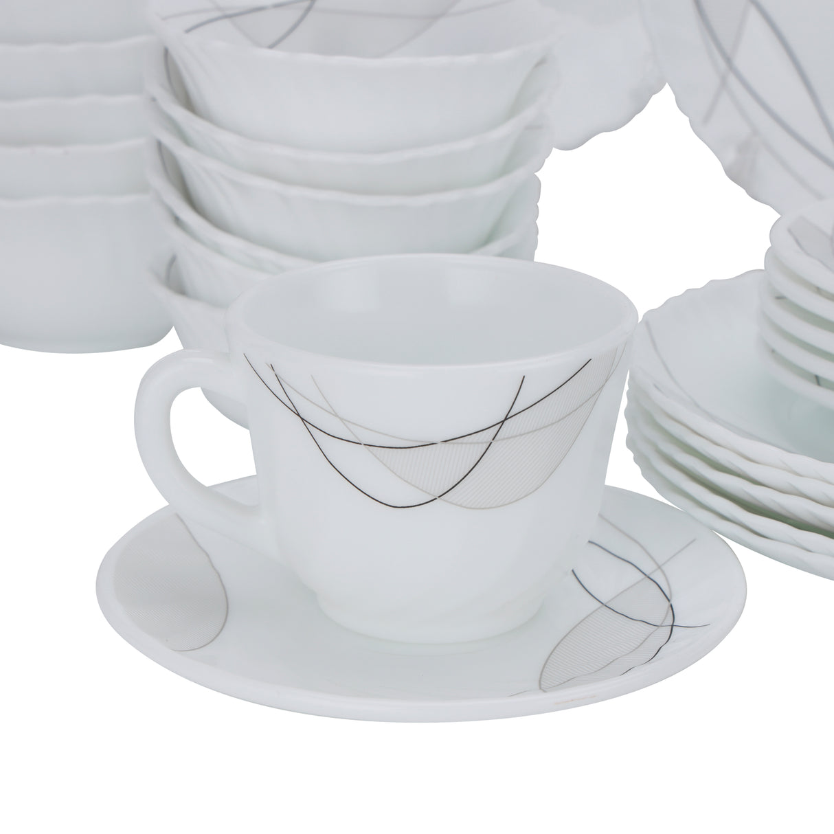 Royalford RF10201 50-Piece Opalware Dinner Set Assorted Design | Premium Lightweight Dinnerware Plates, Bowls, Cups & Spoons for Everyday and Formal Dining Tableware Set
