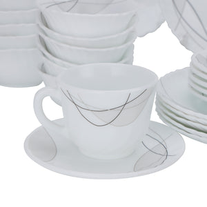 Royalford RF10201 50-Piece Opalware Dinner Set Assorted Design | Premium Lightweight Dinnerware Plates, Bowls, Cups & Spoons for Everyday and Formal Dining Tableware Set