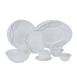 Royalford RF10201 50-Piece Opalware Dinner Set Assorted Design | Premium Lightweight Dinnerware Plates, Bowls, Cups & Spoons for Everyday and Formal Dining Tableware Set