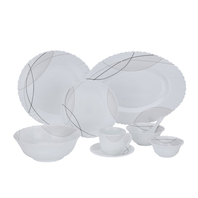 Royalford RF10201 50-Piece Opalware Dinner Set Assorted Design | Premium Lightweight Dinnerware Plates, Bowls, Cups & Spoons for Everyday and Formal Dining Tableware Set