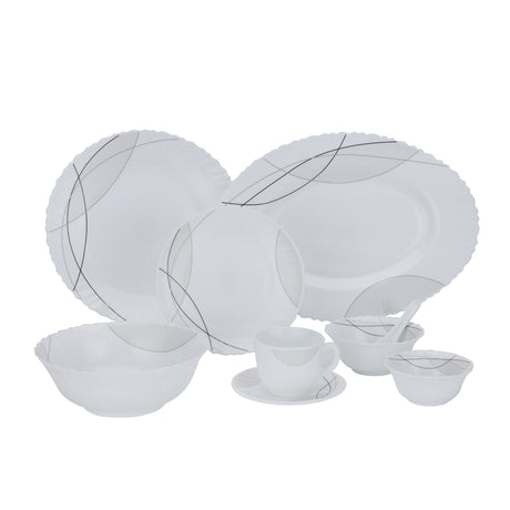 Royalford RF10201 50-Piece Opalware Dinner Set Assorted Design | Premium Lightweight Dinnerware Plates, Bowls, Cups & Spoons for Everyday and Formal Dining Tableware Set
