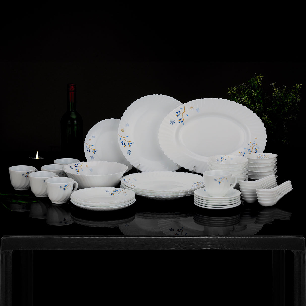 Royalford 50-Piece Opalware Dinner Set RF10202 | Assorted Design Tableware | Premium Break-Resistant Opal Glass | Lightweight & Heat-Resistant Build | Dishwasher Safe