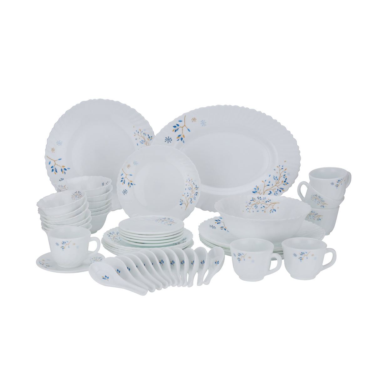 Royalford 50-Piece Opalware Dinner Set RF10202 | Assorted Design Tableware | Premium Break-Resistant Opal Glass | Lightweight & Heat-Resistant Build | Dishwasher Safe
