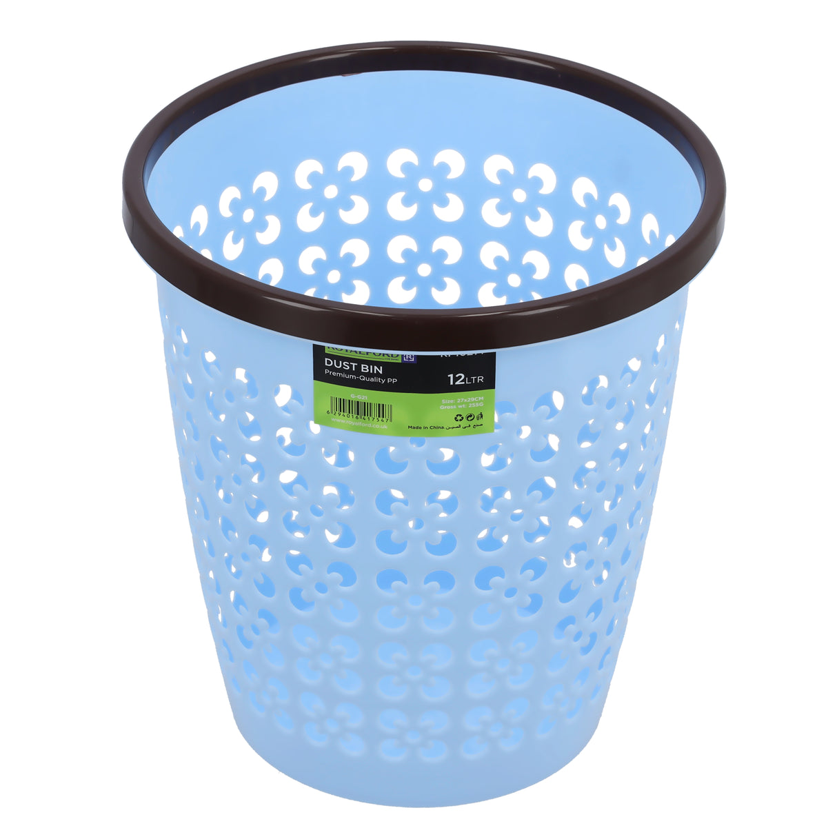Royalford RF10214 12L Plastic Dust Bin | Durable Household Waste Bin | Ventilated Floral Design | Lightweight PP Garbage Bin for Kitchen, Bathroom, Bedroom and Office Use