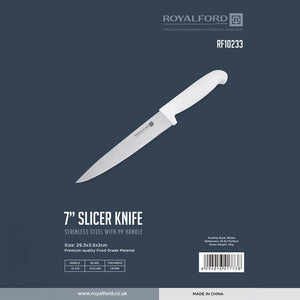 Royalford RF10233 7” Slicer Knife| features a premium stainless steel blade and ergonomic PP handle| perfect for precise slicing of fruits, vegetables, and meats safely|