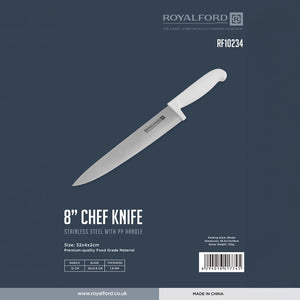 Royalford RF10234 8” Chef Knife| features a premium stainless steel blade with ergonomic PP handle| durable, sharp, and perfect for chopping, slicing, and dicing tasks|