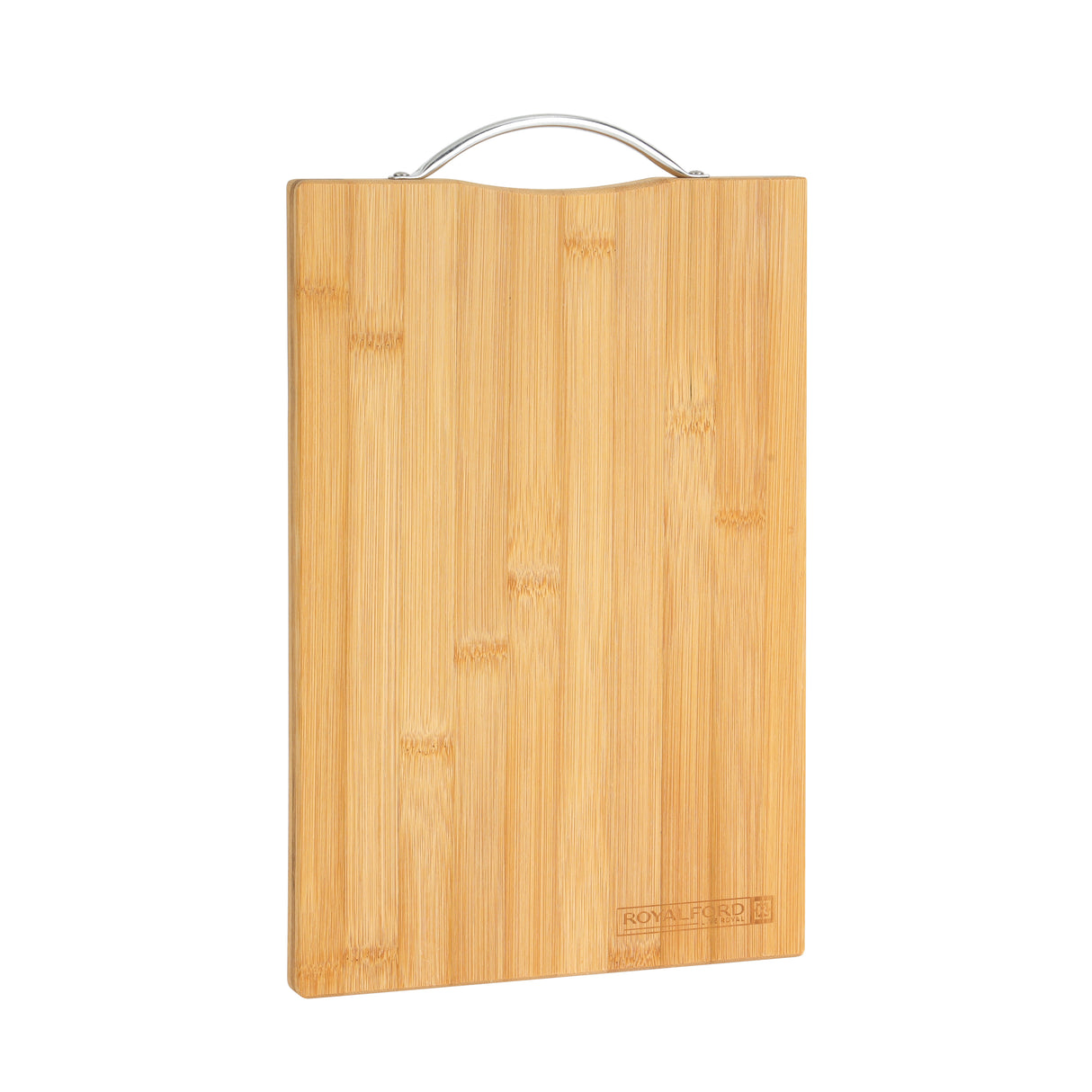 Royalford RF10238 Organic Bamboo Cutting Board with Metal Handle | Durable Wooden Chopping Board | Eco Friendly Thick Cutting Board for Vegetables, Meat & Bread
