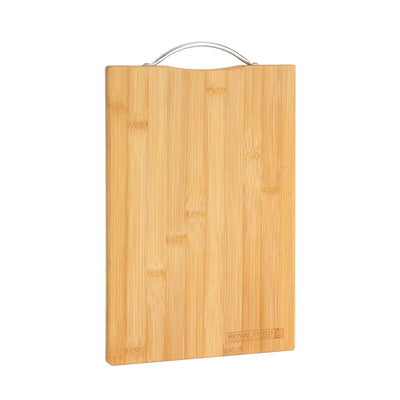 Royalford RF10238 Organic Bamboo Cutting Board with Metal Handle | Durable Wooden Chopping Board | Eco Friendly Thick Cutting Board for Vegetables, Meat & Bread