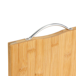Royalford RF10238 Organic Bamboo Cutting Board with Metal Handle | Durable Wooden Chopping Board | Eco Friendly Thick Cutting Board for Vegetables, Meat & Bread