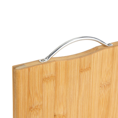 Royalford RF10238 Organic Bamboo Cutting Board with Metal Handle | Durable Wooden Chopping Board | Eco Friendly Thick Cutting Board for Vegetables, Meat & Bread
