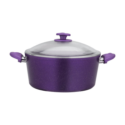 Royalford RF10256 20cm Aluminium Casserole | Granite Non-Stick Coating & Glass Lid | High-quality aluminium body | cool-touch Bakelite handles and knob | PTFE & PFOA free