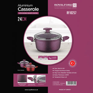 Royalford RF10257 Aluminium Granite Casserole 24cm |Non-Stick Induction Cooking Pot | Premium Forged Aluminium Body | Durable Granite Non-Stick Coating | PTFE & PFOA Free