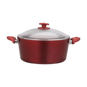 Royalford RF10258 28cm Aluminium Casserole | Granite Non-Stick Cookware with Glass Lid | 5-Layer Construction |4.5mm Thick Aluminium Body | PFOA & PTFE Free | Lightweight